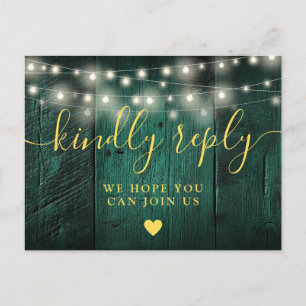 Invitation Carte Postale Carton RSVP Demande de chanson avec lumières vert 