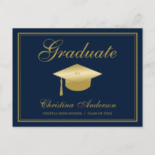 Invitation Carte Postale Casquette et manuscrit de diplômé d'or d'obtention