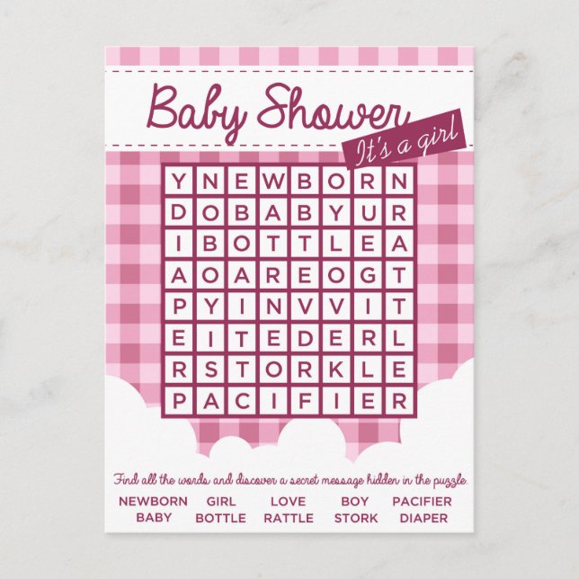 Invitation Carte Postale casse-tête baby shower fille (Devant)