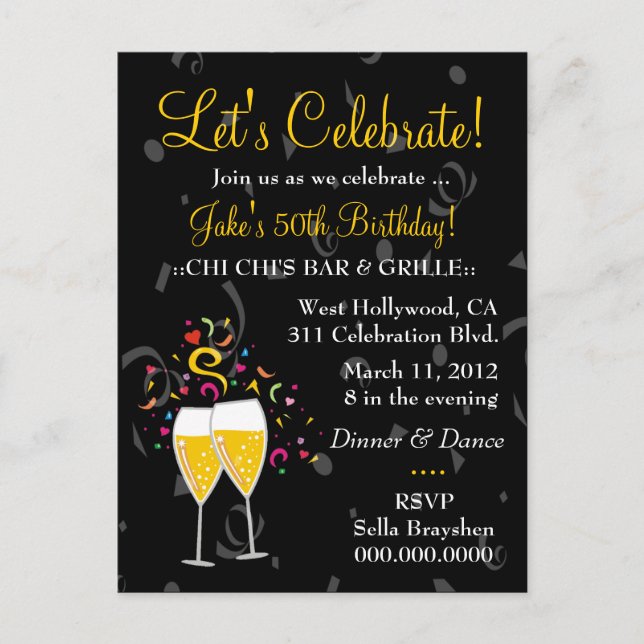 INVITATION CARTE POSTALE CÉLÉBRATION 311-CHAMPAGNE (Devant)