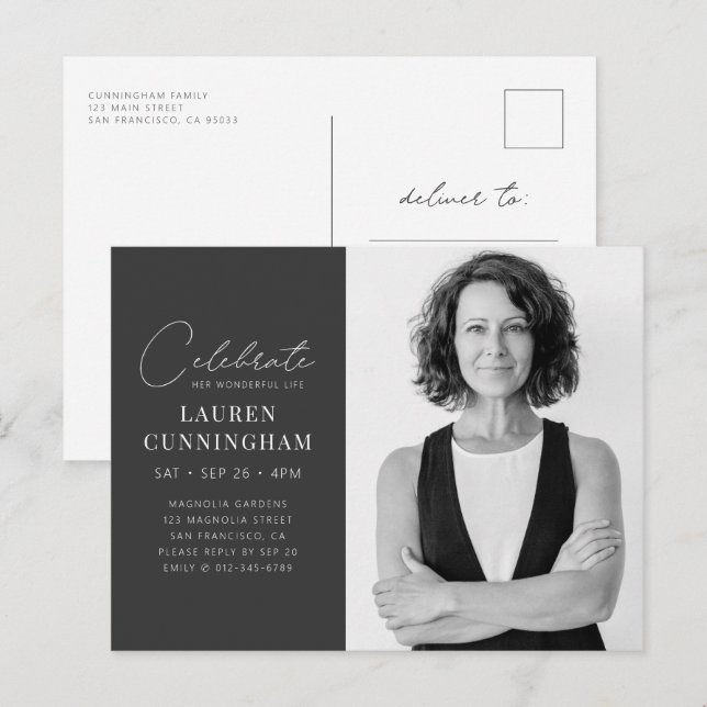 Invitation Carte Postale Célébration de sa merveilleuse vie moderne simple  (Devant / Derrière)