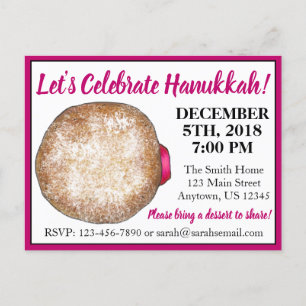 Invitation Carte Postale Célébrer Hanoukka Jelly Donut Fêtes juives