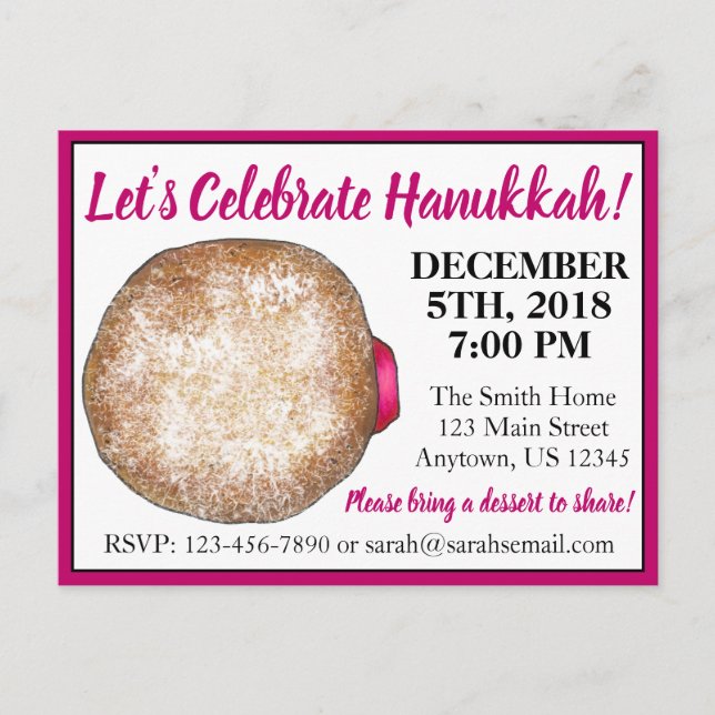Invitation Carte Postale Célébrer Hanoukka Jelly Donut Fêtes juives (Devant)