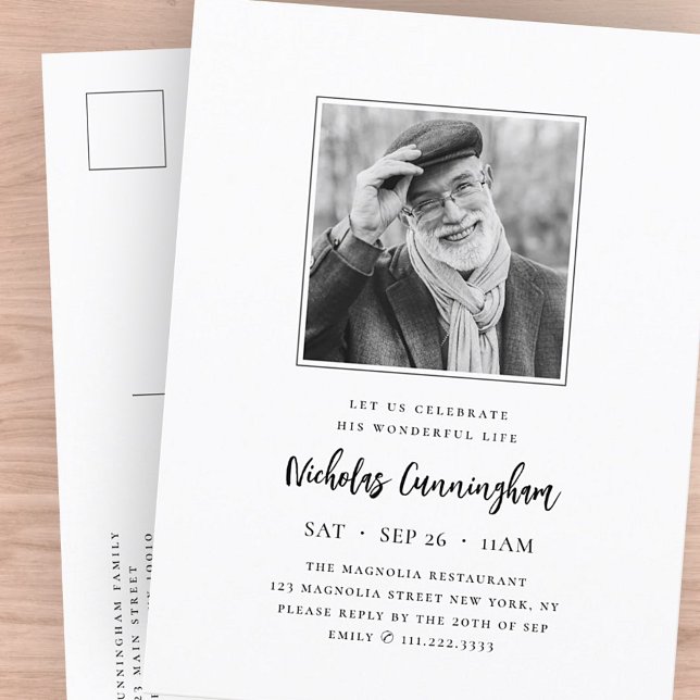 Invitation Carte Postale Célébrez Sa Vie Merveilleuse Photo Memorial Modern (Créateur téléchargé)