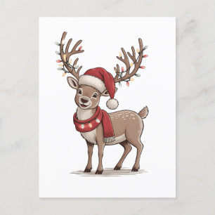 Invitation Carte Postale Cerf Animal Noël Cerf Chapeau de Père Noël Xmas