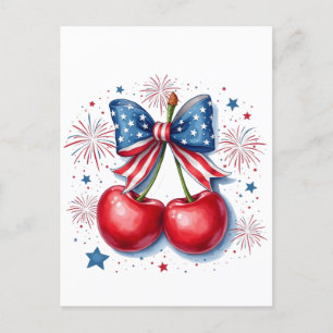 Invitation Carte Postale Cerises avec Coquette Bow 4 juillet Américain