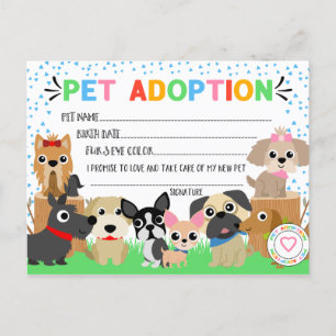 Invitation Carte Postale Certificat d'adoption de marionnettes pour adoptio