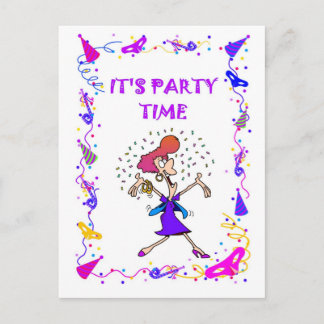 Invitation Carte Postale C'est l'heure de la fête, dame de fête