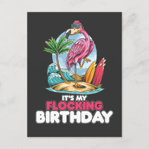 Invitation Carte Postale C'est mon anniversaire de flocage flamant rose