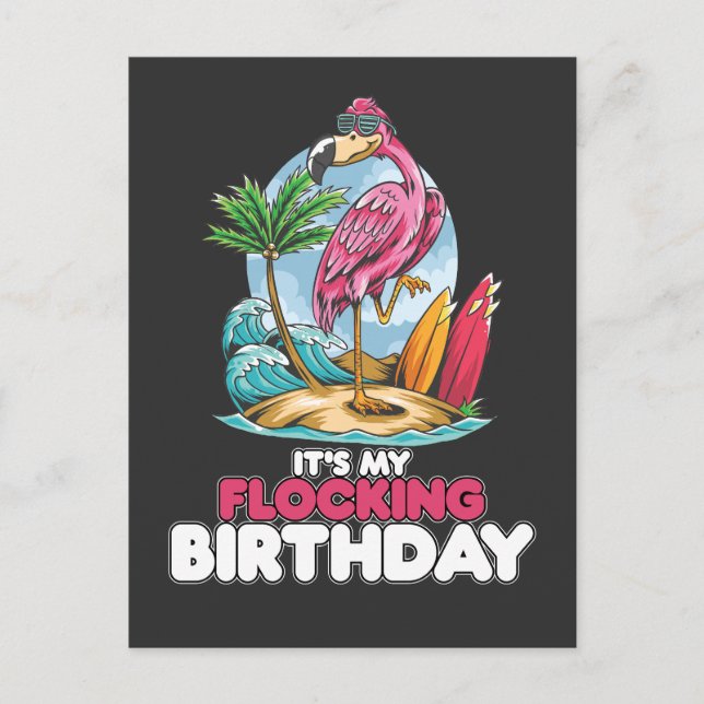 Invitation Carte Postale C'est mon anniversaire de troupeau de flamants ros (Devant)