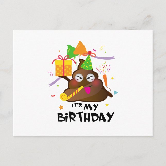 Invitation Carte Postale C'est My Birthday Poop Emoji kids Girl Party (Devant)