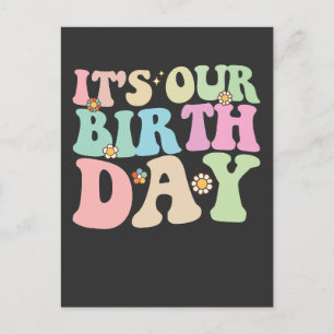 Invitation Carte Postale C'est notre Anniversaire Twins Super Retro