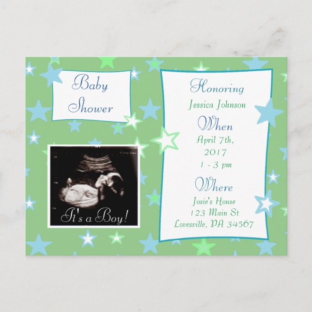 Invitation Carte Postale C'est un garçon, Ultrasound Pic Baby shower Invita (Devant)