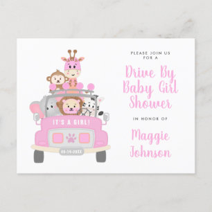 Invitation Carte Postale C'est une fille en voiture par Safari Baby shower