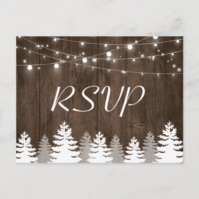 Invitation Carte Postale Chaîne de bois rustique éclaire les pins Mariage R (Devant)