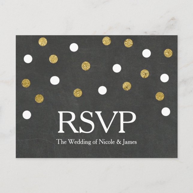 Invitation Carte Postale Chalkboard Gold & White Confetti Party RSVP (Devant)