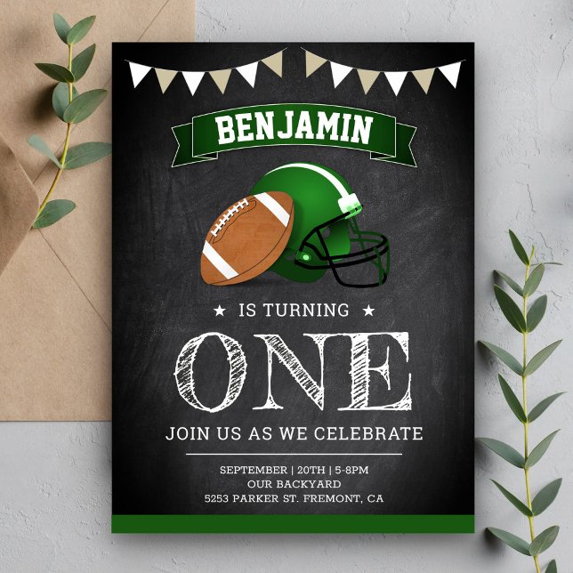 Invitation Carte Postale Chalkboard Sports Football 1ère fête d'anniversair (Créateur téléchargé)