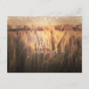 Invitation Carte Postale Champ de blé Mariage campagnard rustique RSVP