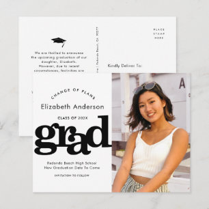 Invitation Carte Postale Changement de plan graduation audacieuse typograph