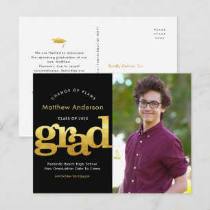 Invitation Carte Postale Changement de plans remise de diplômes typographie