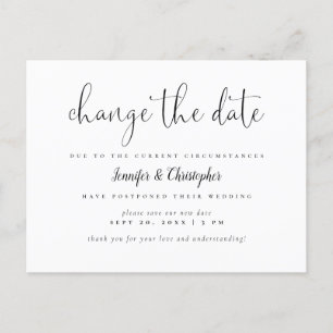 Invitation Carte Postale Changer la date Script N&B Report de mariage