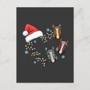 Invitation Carte Postale Chapeau de Père Noël avec chevaux Equestre Père No