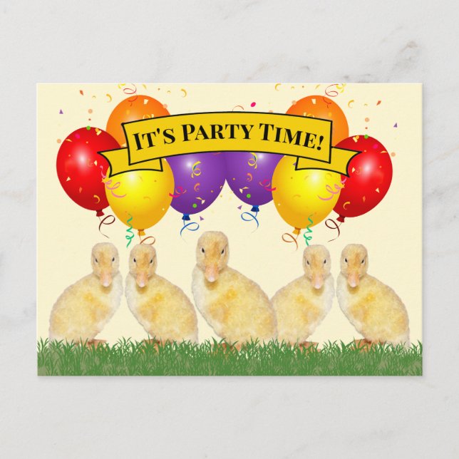Invitation Carte Postale Chasse aux oeufs de Pâques Ballons Canards Invitat (Devant)