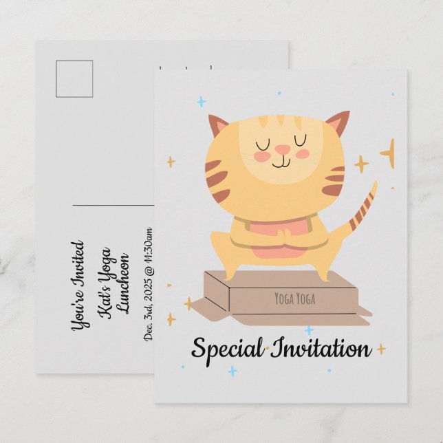 Invitation Carte Postale Chat De Yoga Cute Personnalisé Pour Chat Et Amateu (Devant / Derrière)