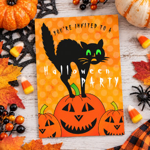 Invitation Carte Postale Chat noir aux citrouilles orange Scaty Fête Hallow