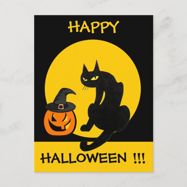 INVITATION CARTE POSTALE CHAT NOIR HALLOWEEN PARTY (Devant)
