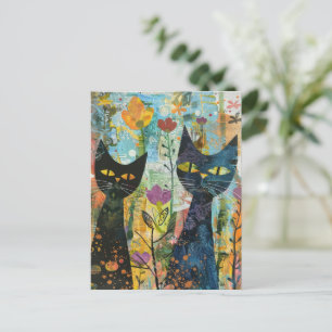 Invitation Carte Postale Chats d'aquarelle de Boho - Art Feline de Terre (4