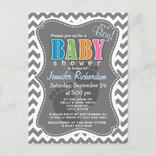 Invitation Carte Postale Chevron gris foncé; zig zag