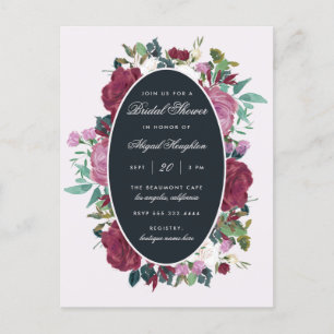 Invitation Carte Postale Chic Aquarelle Bourgogne Fête des mariées Florale