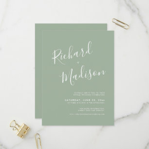 Invitation Carte Postale Chic Calligraphie Sage Green Photo Mariage virtuel
