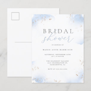 Invitation Carte Postale Chic Dusty Blue Ombre Gold Dust Fête des mariées