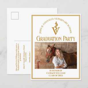 Invitation Carte Postale Chic Gold Vétérinaire École Photo Parti de Graduat