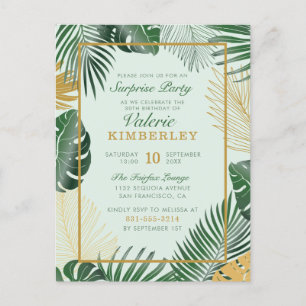 Invitation Carte Postale Chic Green Tropical Feuille Moderne Surprise Party