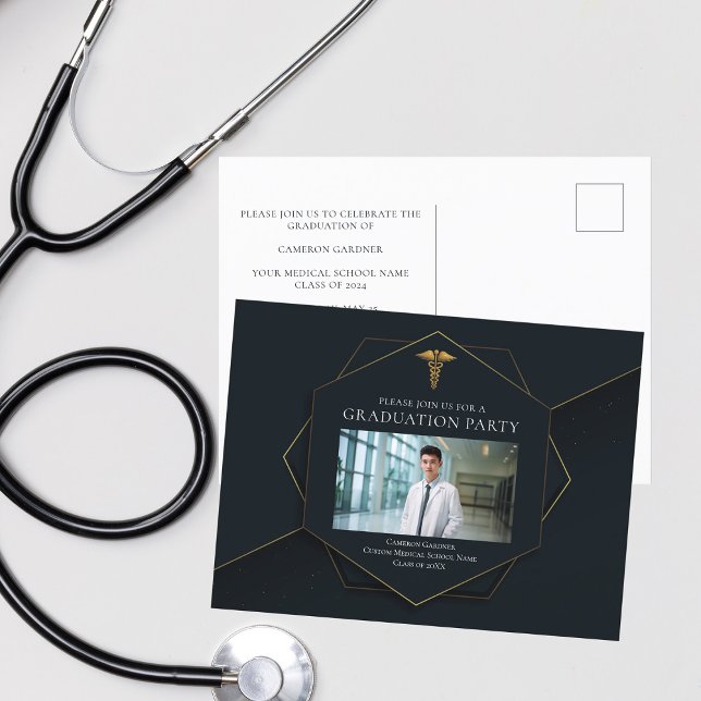 Invitation Carte Postale Chic Médicale School Photo Graduation Party (Créateur téléchargé)