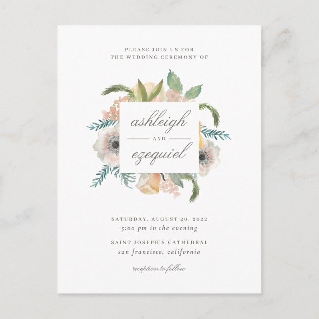 Invitation Carte Postale Chic Moderne Aquarelle Floral Bouquet Mariage (Devant)