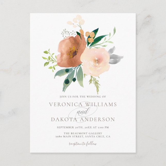 Invitation Carte Postale Chic Moderne Delicate Aquarelle Mariage (Devant)