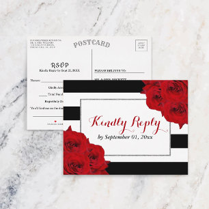 Invitation Carte Postale Chic Moderne Luxe Mariage Collection - Roses rouge