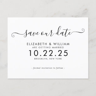 Invitation Carte Postale Chic Noir Blanc Calligraphie Mariage Enregistrer l