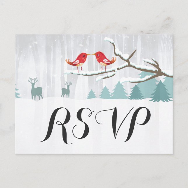 Invitation Carte Postale Chic Paysage Hivernal Merveilleux Oiseau Cerf Mari (Devant)