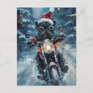 Invitation Carte Postale Chien Affenpinscher en moto Noël