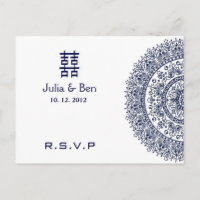 Chine bleu blanc porcelaine double bonheur RSVP