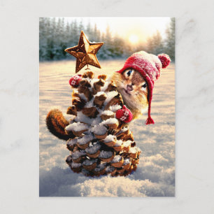 Invitation Carte Postale Chipmunk Avec Pine Cone Tree