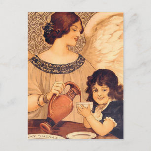Invitation Carte Postale Chocolat Ange Français Antique