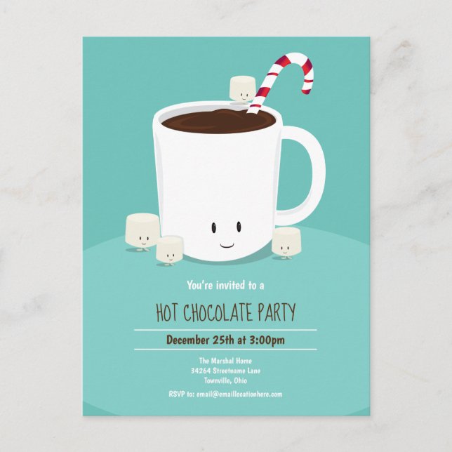 Invitation Carte Postale Chocolat chaud cacao Turquoise Noël (Devant)