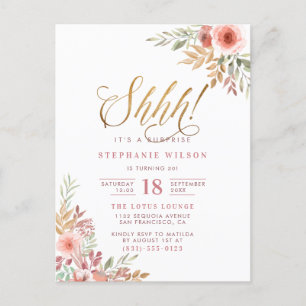 Invitation Carte Postale Chut ! C'est une surprise Chic Script fête d'ann