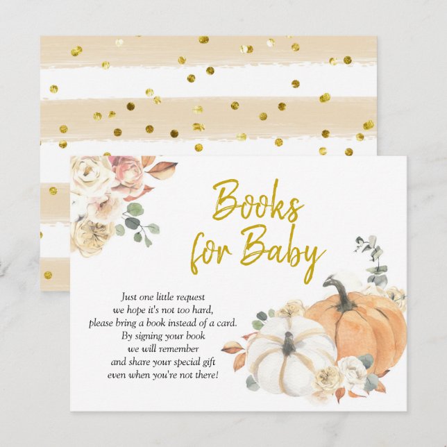 Invitation Carte Postale Citrouille Floral Baby shower Livres pour bébé (Devant / Derrière)
